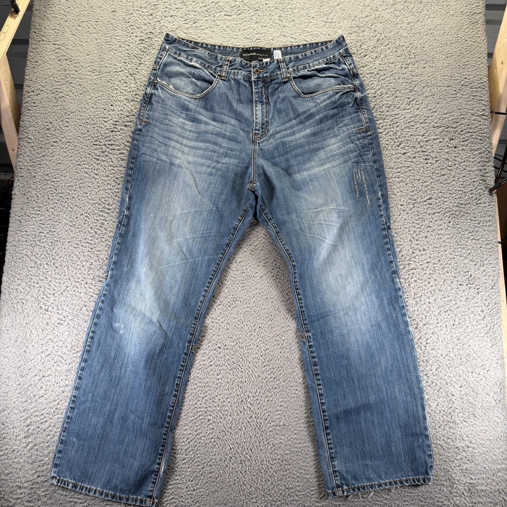 VTG Rocawear Jeans Mens 40x33 Blue Cotton Denim Straight Faded Baggy Workwear